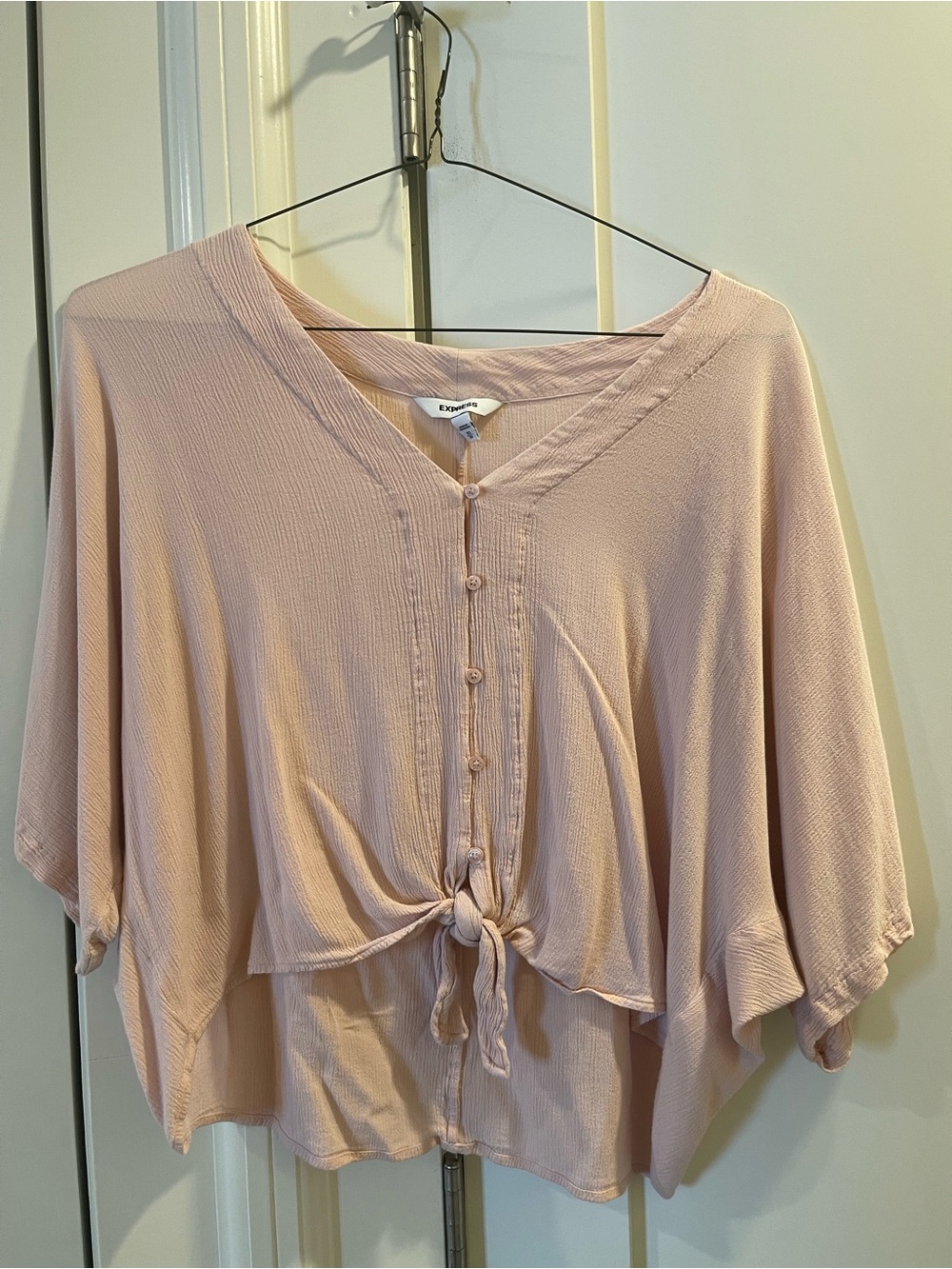 Express Kimono Blouse Womens XS Pink Tie Front V-Neck Flowy